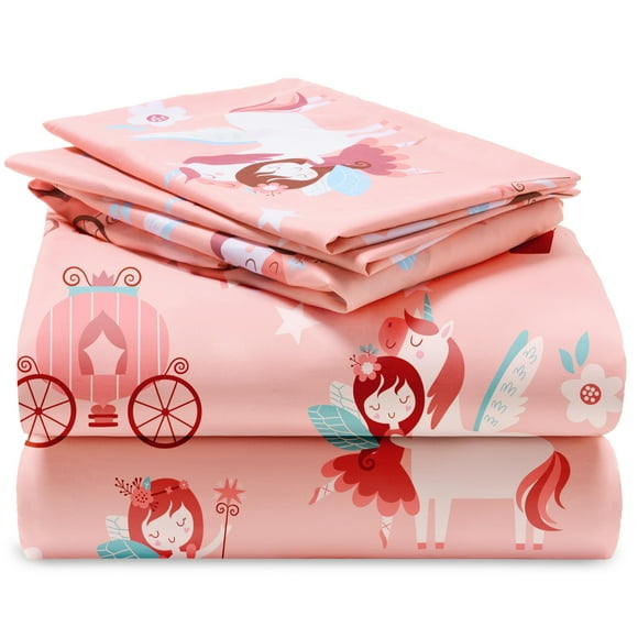 Juego de sábanas para niños Joiedomi Princess Unicorn de microfibra, 4 piezas