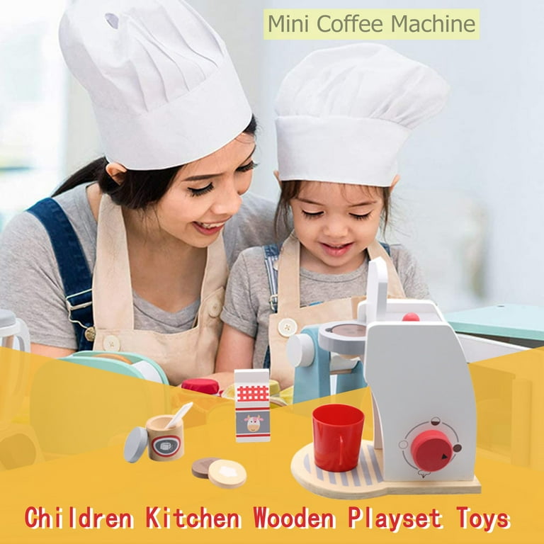 Tarmeek Children Kitchen Wooden Playset Toys,Kitchen Utensils Set Wooden  Coffee Machine Christmas Gifts for Kids 3-12Y 