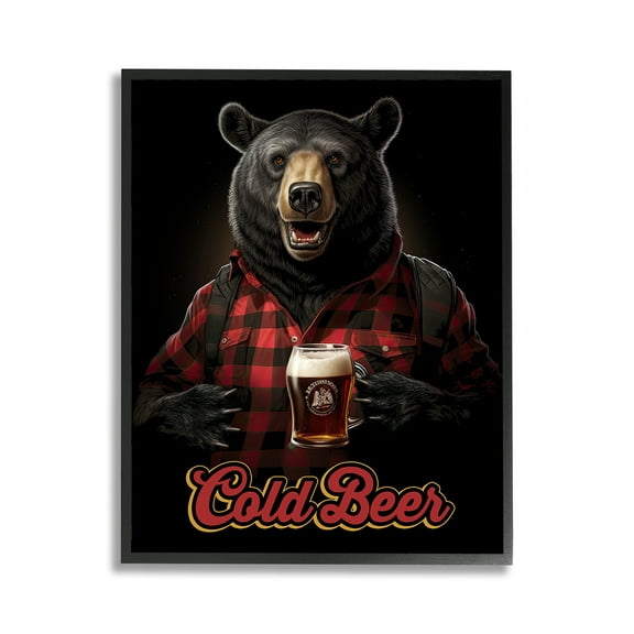 Stupell Industries Bear with Cold Beer Animals & Insects Painting Black Framed Art Print Wall Art, 11 x 14