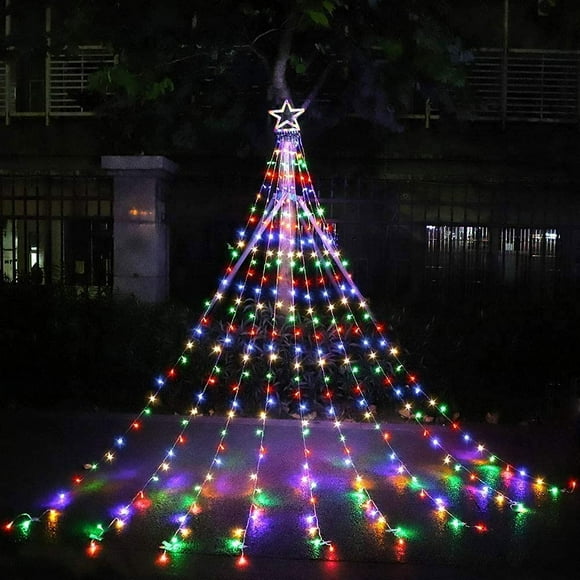 Christmas Decoration Outdoor Star ,317 Led Waterfall Christmas Tree Lights with Star Tree Topper,8 Modes Fairy Twinkle Lights Outdoor for Yard,New Year,Holiday,Wedding,Party(Multicolor)