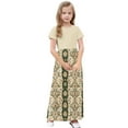 thumbnail image 5 of SGFCWSX Girls Short Sleeve Maxi Dress Kids Print Crewneck Summer A-Line Dress with Pockets for Casual Wear Beige Size 11-12 Years, 5 of 8