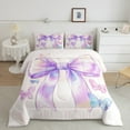 thumbnail image 2 of Erosebridal Purple Gradient Bowknot Bedding Queen Comforter Set, Chic Butterfly Down Comforter, Princess Bedroom Decor, Reversible 3 Pieces, 2 of 8