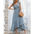 thumbnail image 5 of FreshPrettySummer Floral Maxi Dress for Women Vacation Ruffle Sleeve V Neck Belt Wrap Spring Beach Wedding Guest Dresses, 5 of 6