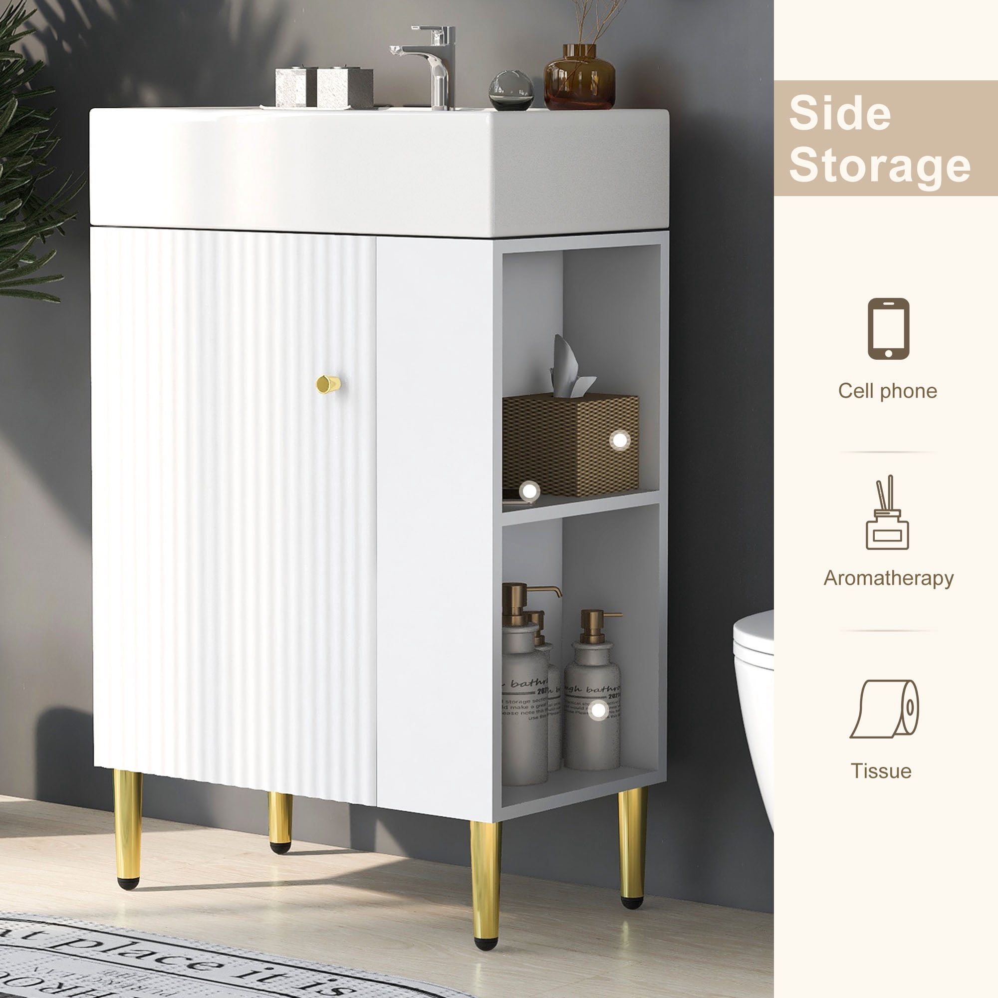 Harper & Bright Designs 21.6" Bathroom Cabinet Vanity with Sink Combo, White Bathroom Storage Cabinet