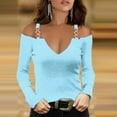 thumbnail image 2 of FAIWAD Womens Long Sleeve Cold Shoulder Tops V Neck Hollow Out Strape Blouses Slim Stretch Tunic Tops, 2 of 5