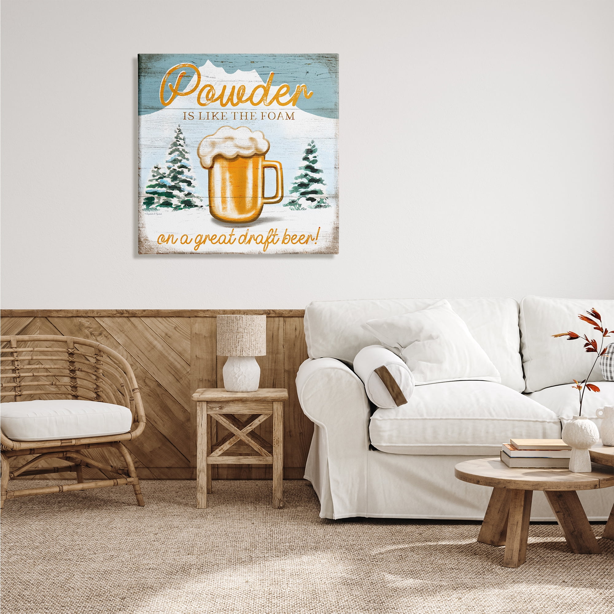 Stupell Industries Powder Like Foam Phrase Winter Mountain Beer Glass, 30 x 30, Design by Elizabeth Tyndall