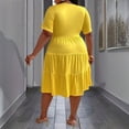 thumbnail image 5 of AURA Womens Yellow Knit A Line Midi Dress Short Sleeve Crewneck High Waist Ruffle Trim 1XL 3XL, 5 of 6