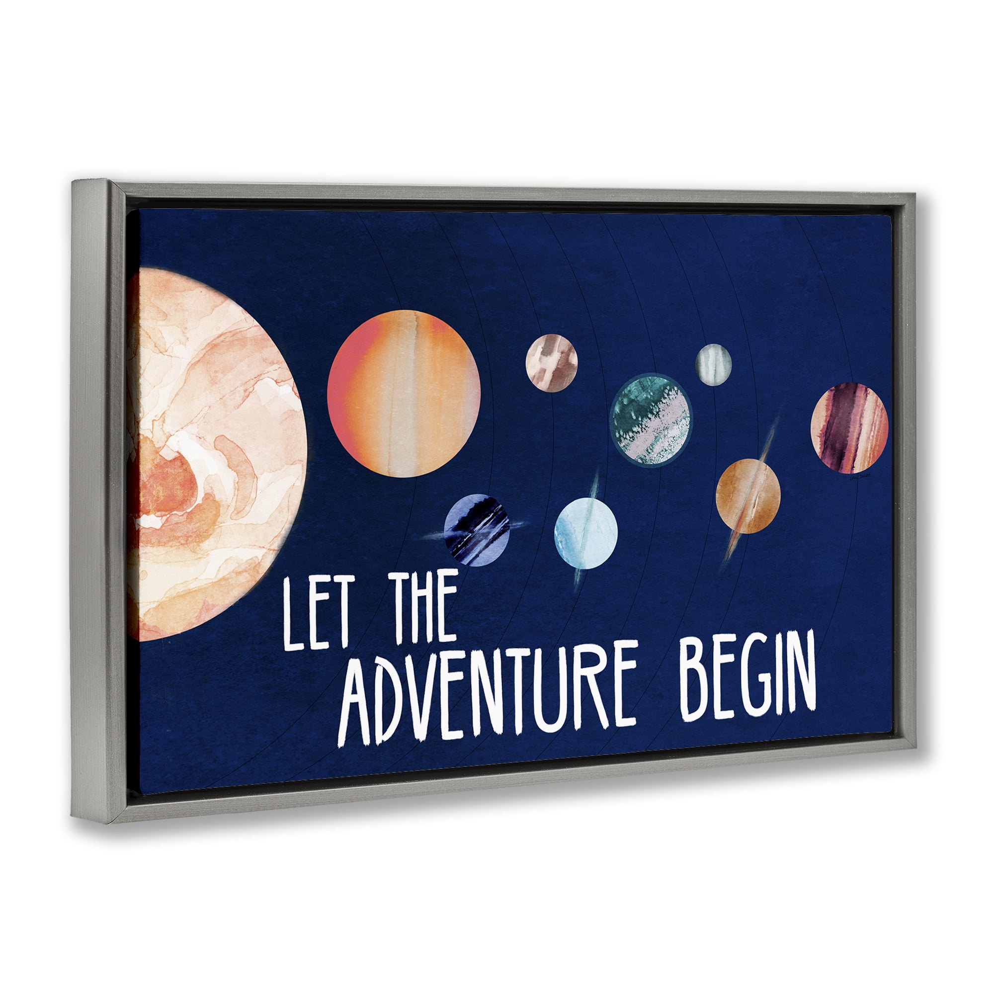 Stupell Industries Let Adventure Begin Astrology & Stars Painting Gray Floater Framed Canvas Art Print Wall Art, 31 x 21