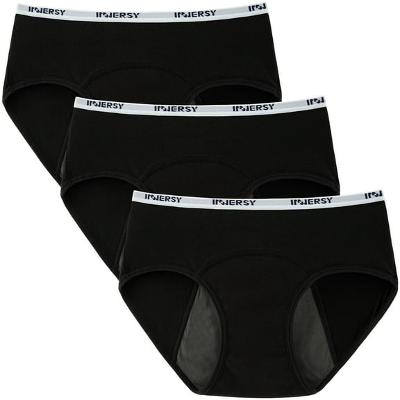 INNERSY Period Underwear for Teen Girls Cotton Leakproof Menstrual Panties 3 Pack (12-14 Years,Black with White Piping)