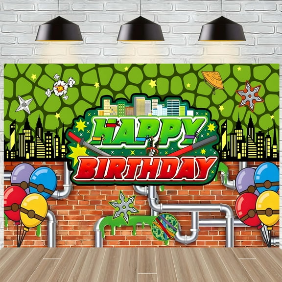 Green Turtle Party Decorations, Happy Birthday Party Supplies Backdrop, Cartoon Backdrop Photo Booth Props 5*3FT