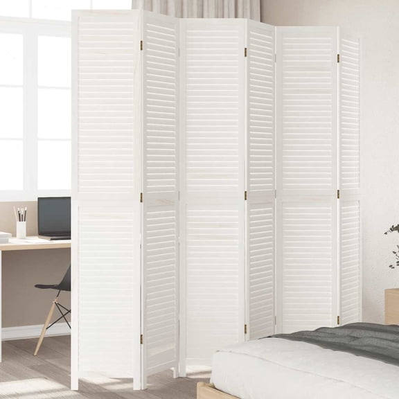 vidaXL Room Divider 6 Panels White Solid Wood Paulownia