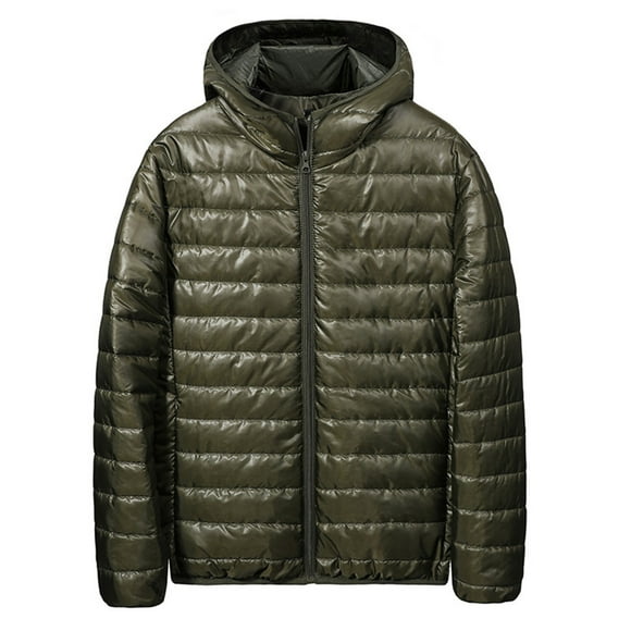 TIMIFIS Plus Size Puffer Jackets Men Fashion Packable Insulated Warm Hooded Puffer Winter Coat Casual Zip Up Long Sleeve Lightweight Outdoor Jacket