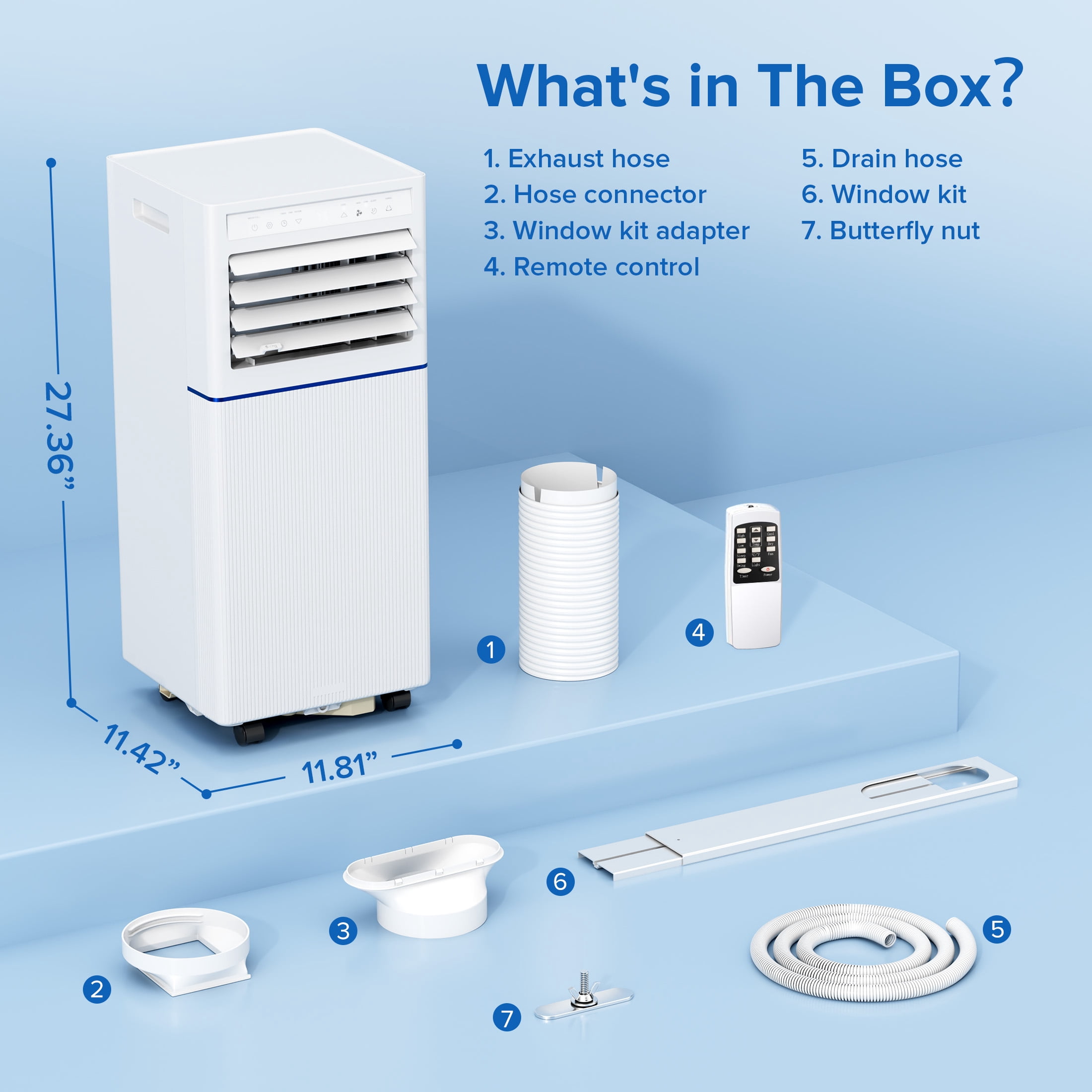 KISSAIR Portable Air Conditioner 10000 BTU Ashrae, 4-in-1 Portable AC, Dehumidifier & Fan with 24-Hour Timer/Remote Control/Windows Kit (White)