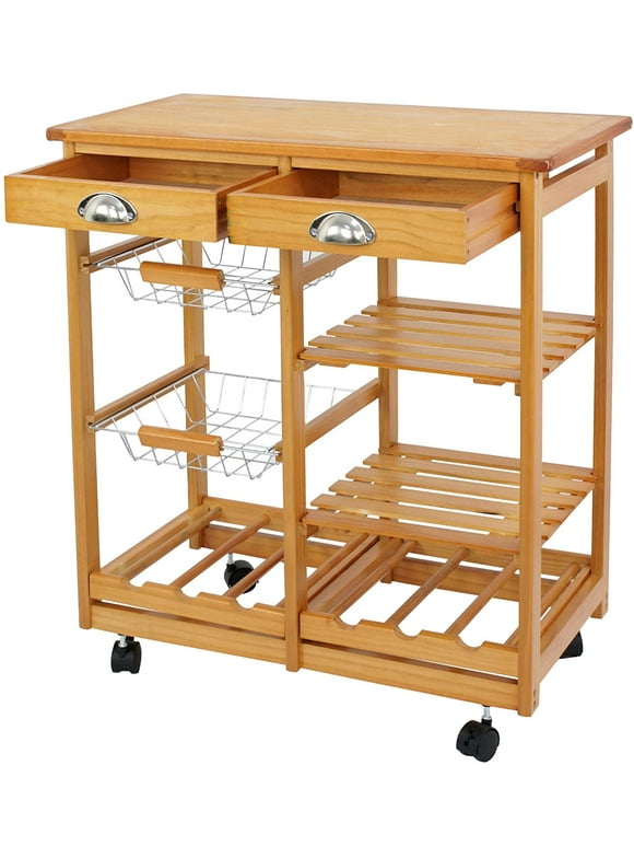ZENY Kitchen Cart Island Rolling Wooden Dining Storage Trolley Utility, Natural