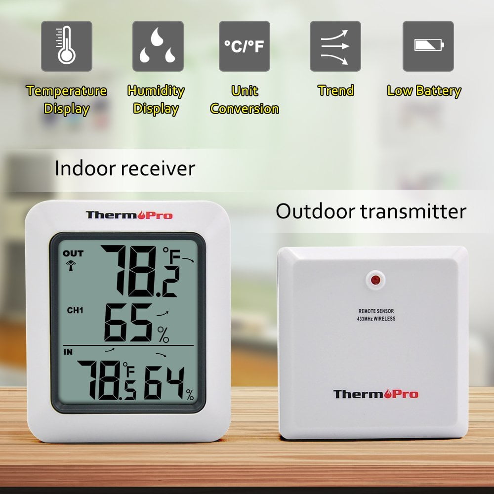 ThermoPro Wireless Indoor Outdoor Thermometer with Temperature Sensor Up to  500FT, Outdoor Thermometer TP-200W - The Home Depot