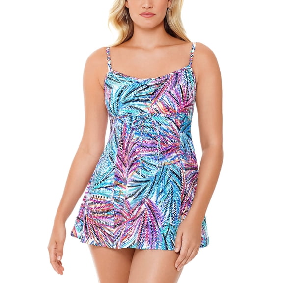 Swim Solutions Women's Tummy Control One Piece Swim Dress Blue Size 8