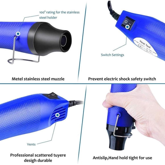 CNKOO Pistolet à Chaleur Portable 300W pour Artisanat Pistolet Électrique pour Bricolage Embossage Rétrécissement Enveloppement PVC Peinture Argile Tampon en Caoutchouc Bleu