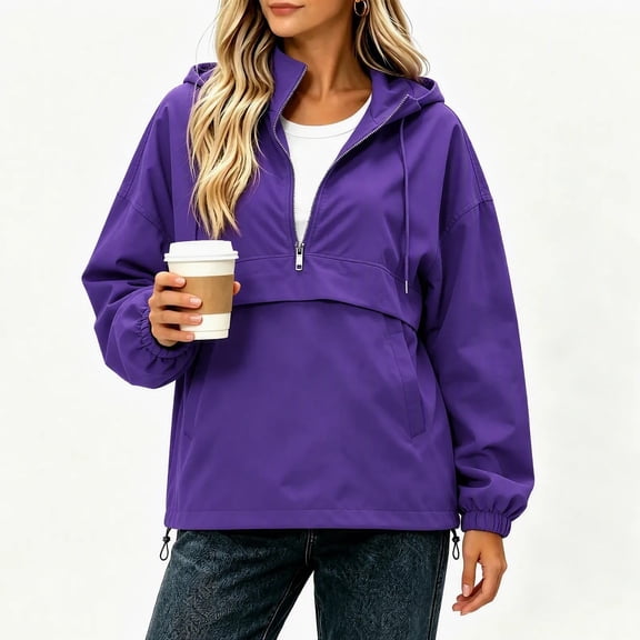 Dpjklzsn Women's Waterproof Half Zip Hooded Pullover Jacket, Lightweight Anorak with Pockets for Hiking Travel