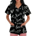 thumbnail image 3 of Garbnen Valentines Scrubs Plus Size V Neck Love Heart Pattern Short Sleeve Stretch Nursing Scrubs for Women with Pocket Womens Work Tops S-5XL, 3 of 5