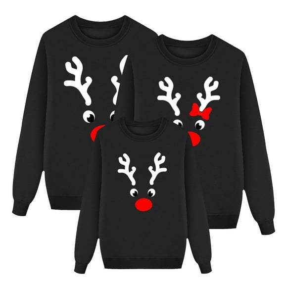 Parent-Kid Outfit Christmas Print Long-Sleeved Round-Neck Parent-Kid Sweatshirt Top (Mom's Style) Black L