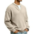 thumbnail image 3 of Havenx Mens Shirts Knitted Crewneck Sweatshirts Long Sleeve Textured Pullovers Solid Color Fashion Lightweight Thermal Casual Clothes,Khaki 4XL, 3 of 5
