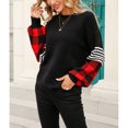 thumbnail image 3 of Suéter gota hombro manga larga cuello redondo Plaid Stripe impresión Tops para Mujer, 3 of 8