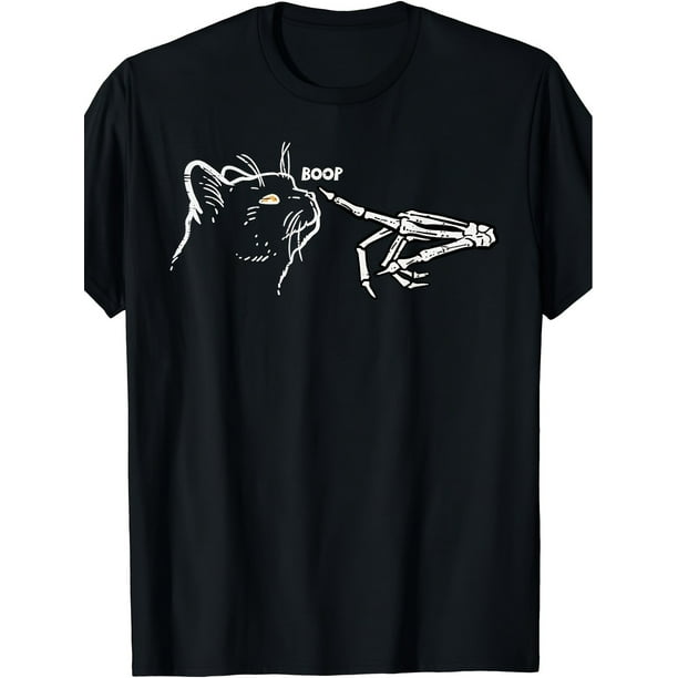Black Cat and Skull Hand Pattern Printed Men's round Neck Short Sleeve Cotton T-shirt, Casual Summer T-shirt, Suitable for Daily Wear and Resort, Casual Sporty Tee, Summer Gifts