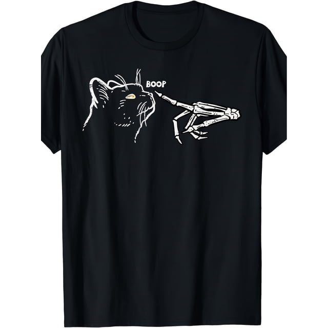 Black Cat and Skull Hand Pattern Printed Men's round Neck Short Sleeve Cotton T-shirt, Casual Summer T-shirt, Suitable for Daily Wear and Resort