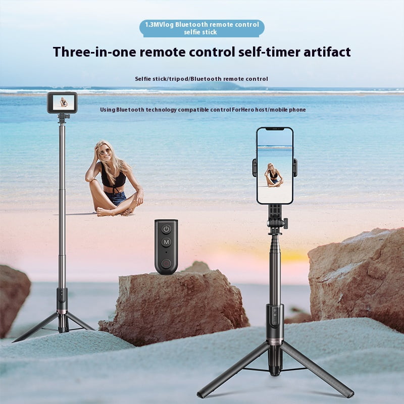 Bigcan 1.3M Bluetooth Selfie Stick Tripod with Remote – 3-in-1 Extendable Camera & Phone Stand, Aluminum Alloy, 40m Wireless Control, 360° Rotation, for GoPro Hero 11/10/9 & Smartphones