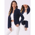 thumbnail image 2 of DARING DIVA Women's Button Down Stand Collar Denim Blazer M Dark Blue, 2 of 6