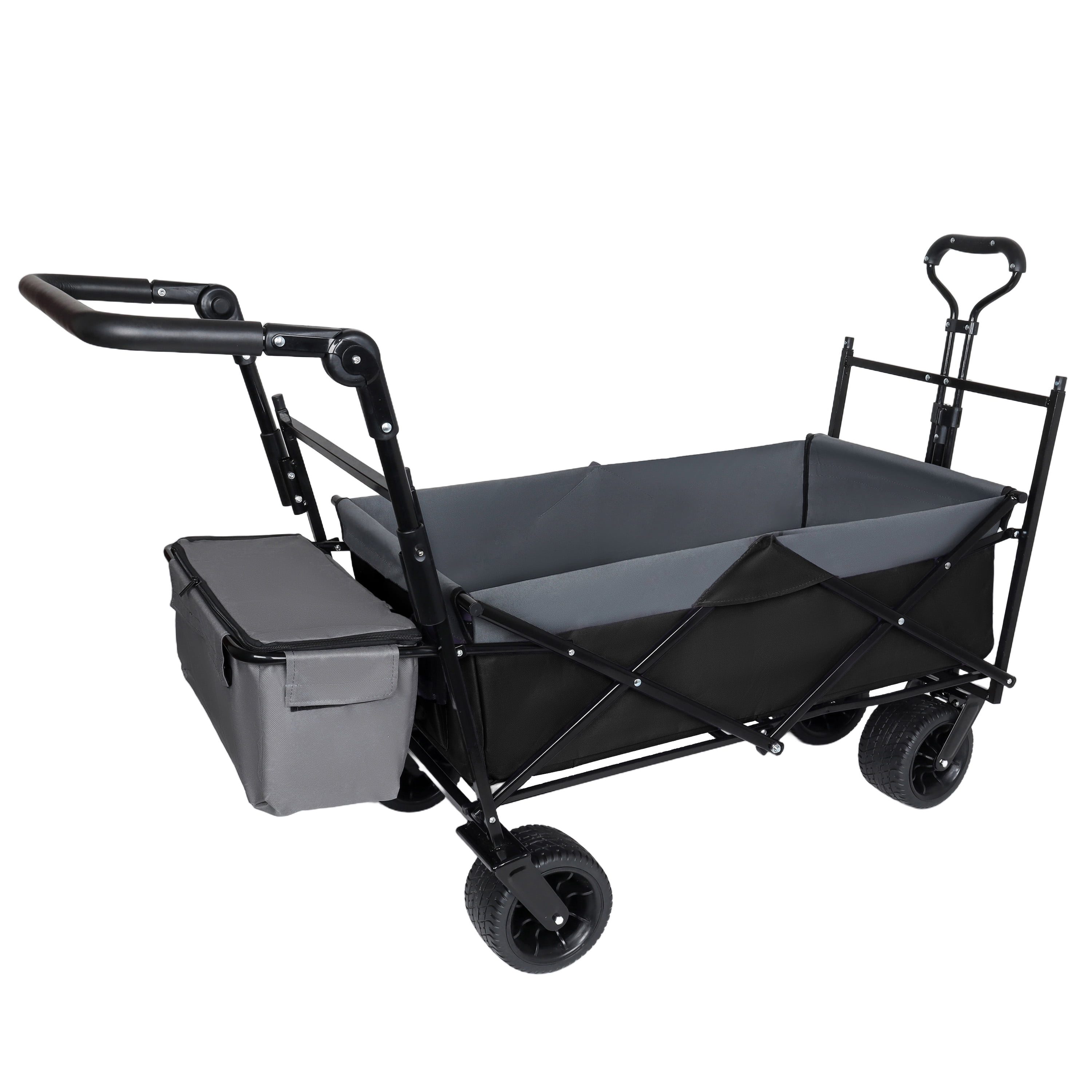 Collapsible Wagon with Push Handle & Canopy, Black, 480LBS Heavy-Duty Folding Cart, 7"×4" All-Terrain Wheels, Large Capacity for Camping, Shopping, Garden