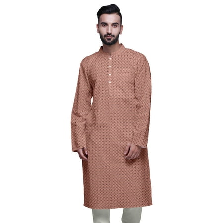 

Atasi Mens Summer Kurta Shirt Printed Long Kurta Cotton Poplin Ethnic Shirt