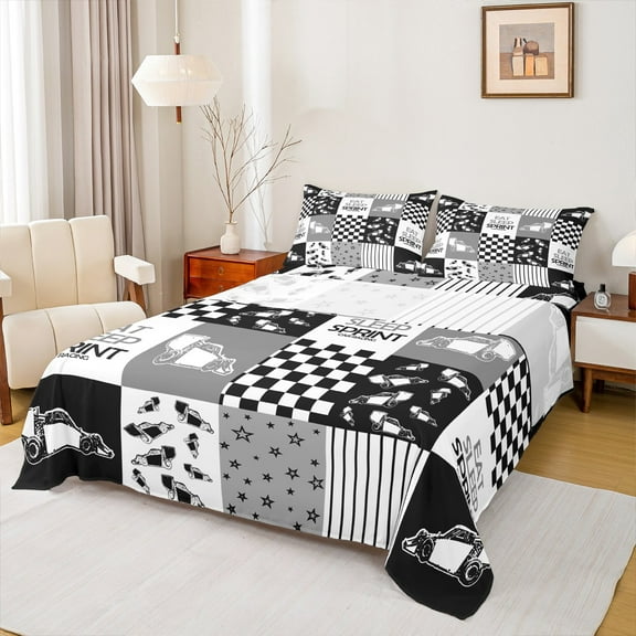 Manfei Boys Construction Truck Twin Sheet Sets, Tractor Machinery Twin Fitted Sheet, Cartoon Vehicle Flat Sheet, Super Cozy Room Decor, 3-Piece