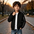 thumbnail image 2 of JZEJING Boys Fall Jacket Stand Collar Long Sleeve Lightweight Zip up Coat with Pocket Kids Clothes Boys, 2 of 6