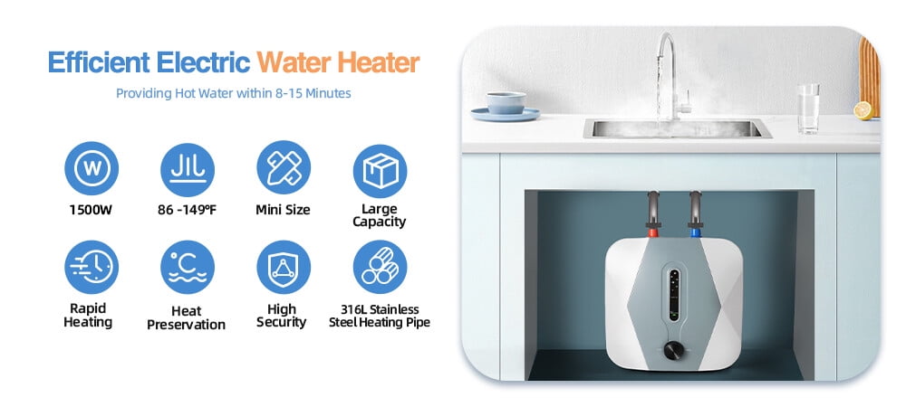 PEAKORA110V 1500W Electric Instant Hot Water Heater Below Sink Mini Small Water Tank 8L