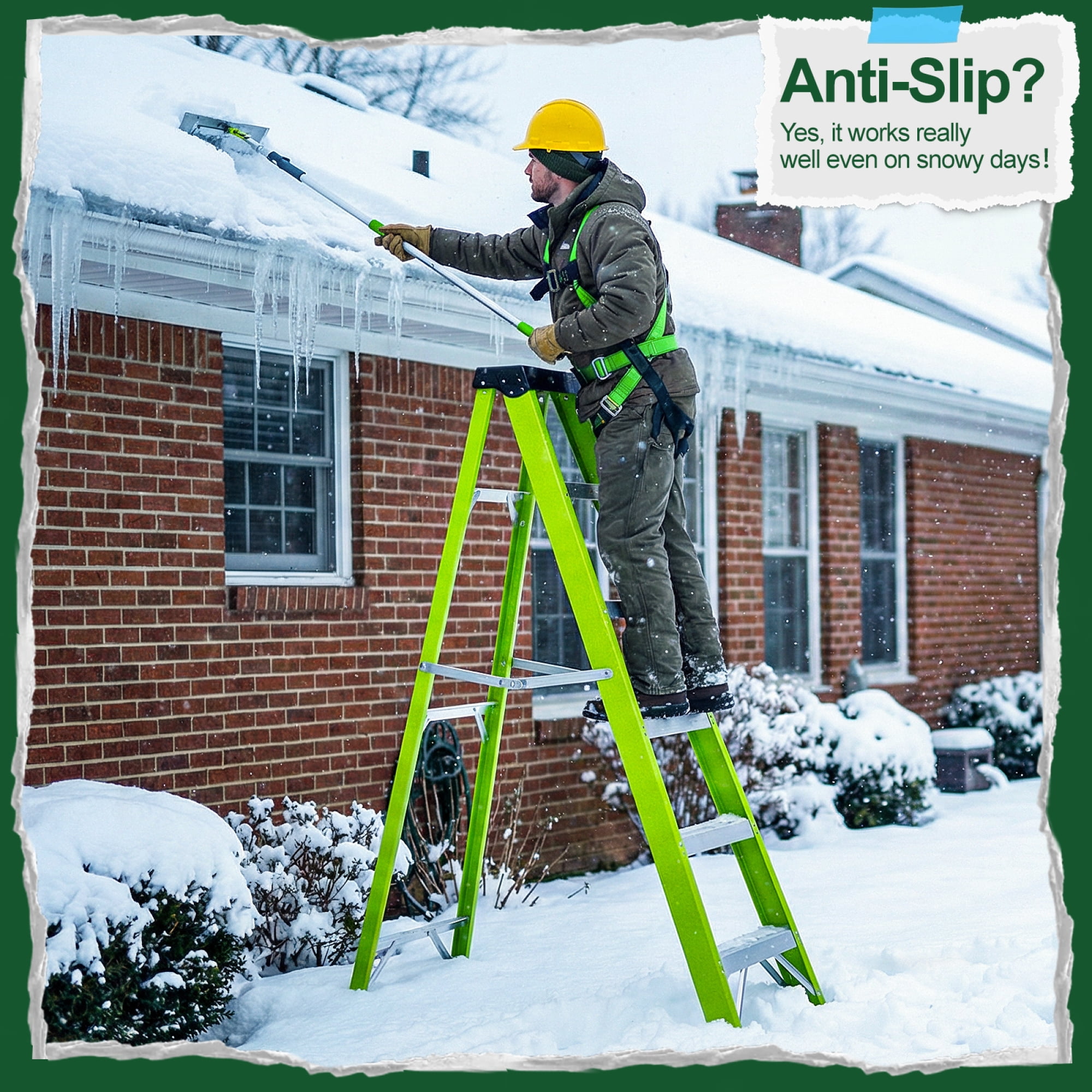 Leumius 3 Steps Fiberglass Ladder with a Load Capacity of 330 Pounds, Equipped with a Tool Tray for Electrical Engineering Ladder Structure Insulation Ladder Green