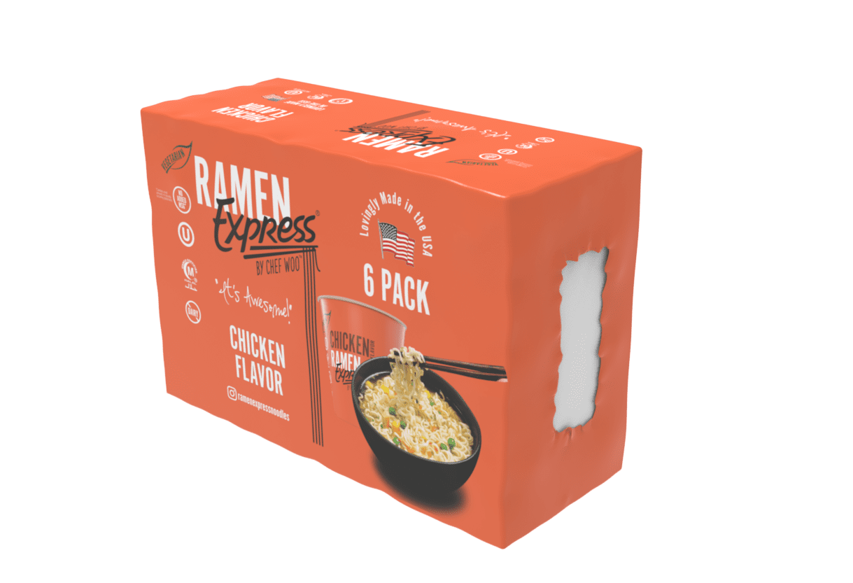 Ramen Express Chicken Flavor Ramen Noodles by Chef Woo , Vegan, Halal, Kosher, 6 pack, 2.25 oz Cup