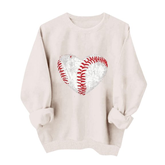 Gamivast Graphic Sweatshirts for Women Game Day Glitter Heart Baseball Stitching Print Crew Neck Long Sleeve Pullover Tops Casual Athletic Wear