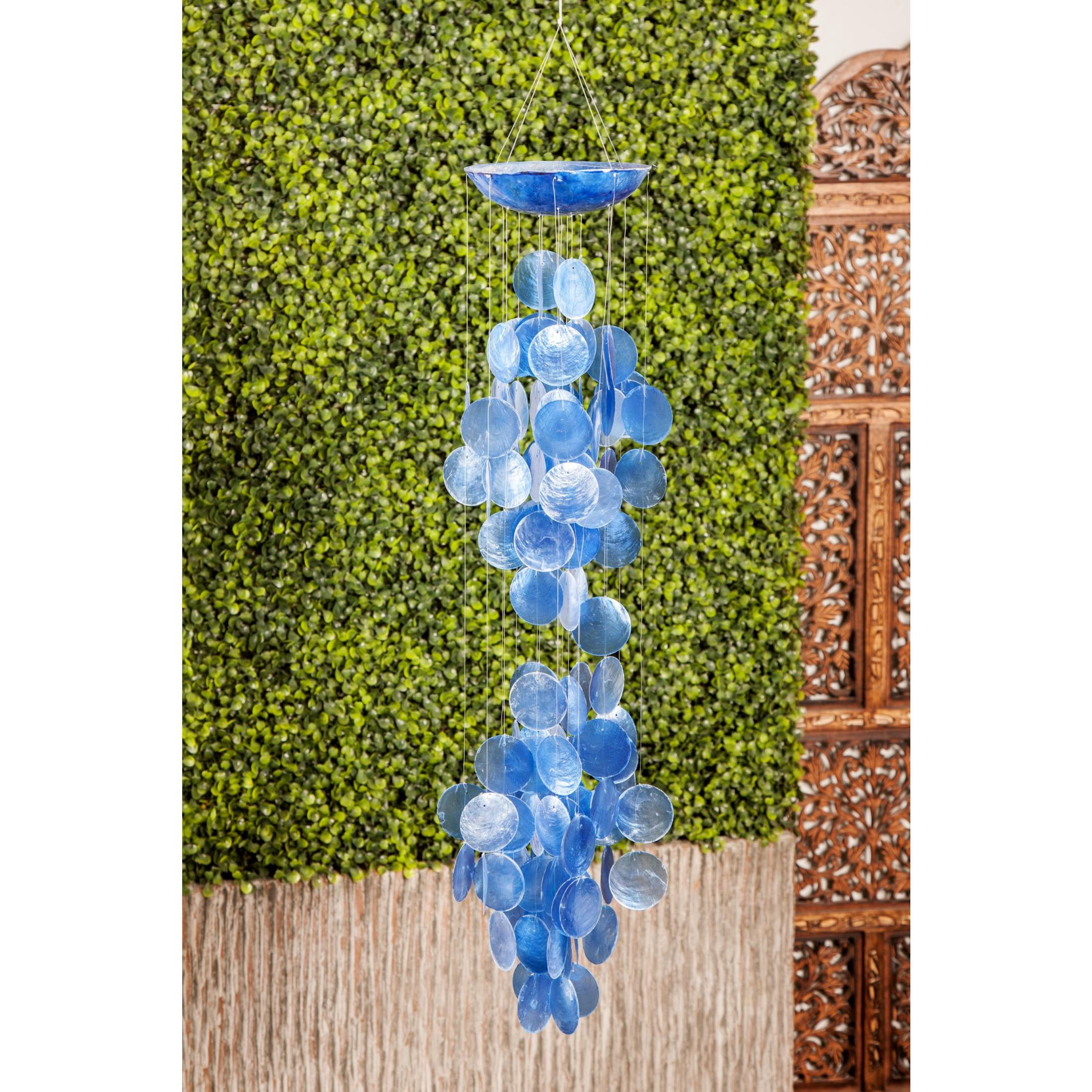 DecMode 27" Blue Capiz Shell Waterfall Geometric Windchime