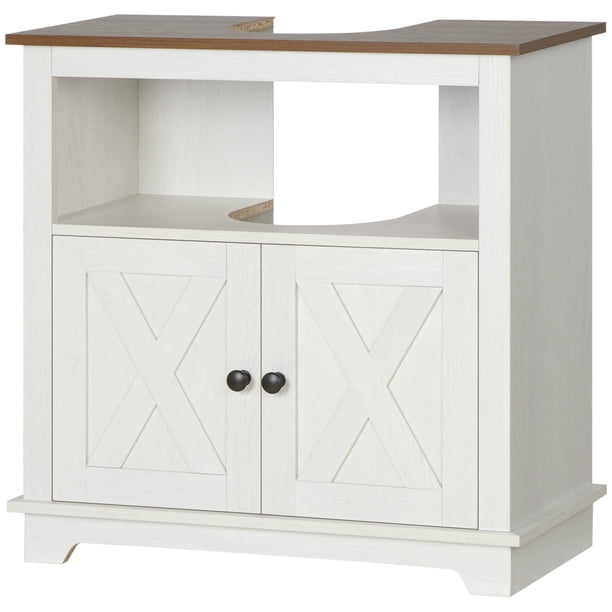 JWRWEFA Bathroom Sink Cabinet, Farmhouse Under Sink Storage Cabinet with Doors, Pedestal Sink Cabinet with Open Shelf, Space-Saving Bathroom Storage Cabinet, White