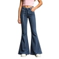thumbnail image 4 of CONZONE Flared Pants for Little Girls Striped Print Girls Bootcut Pants Mid Waist Trendy Fall School Trousers with Pockets Size 5-6 Years, 4 of 5