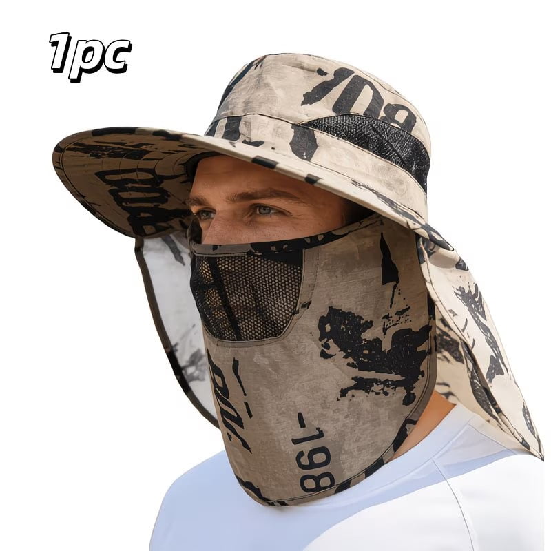 Men s Camo Fishing Hat with Detachable Face Mask Wide Brim Sun Protection