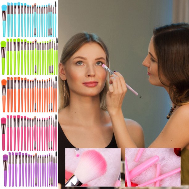 20 Juegos de Brochas de Maquillaje Fluorescentes onlyliua para El Hogar Brocha para Rubor Brocha para Polvos Sueltos Brocha para Sombras de Ojos Brocha para Labios