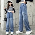 thumbnail image 6 of Huanglei Girls Jeans Pants Straight Leg Denim Pant High Waist Elastic Band Casual With Pockets Kids 6 14Y, 6 of 9