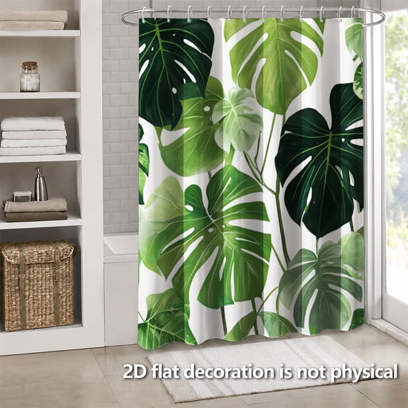 Hoease Tropical Monstera Leaf Shower Curtain, 71W x 71L Inch Waterproof Fabric Bathroom Curtain with 12 Hooks, Botanical Plant Bath Decor