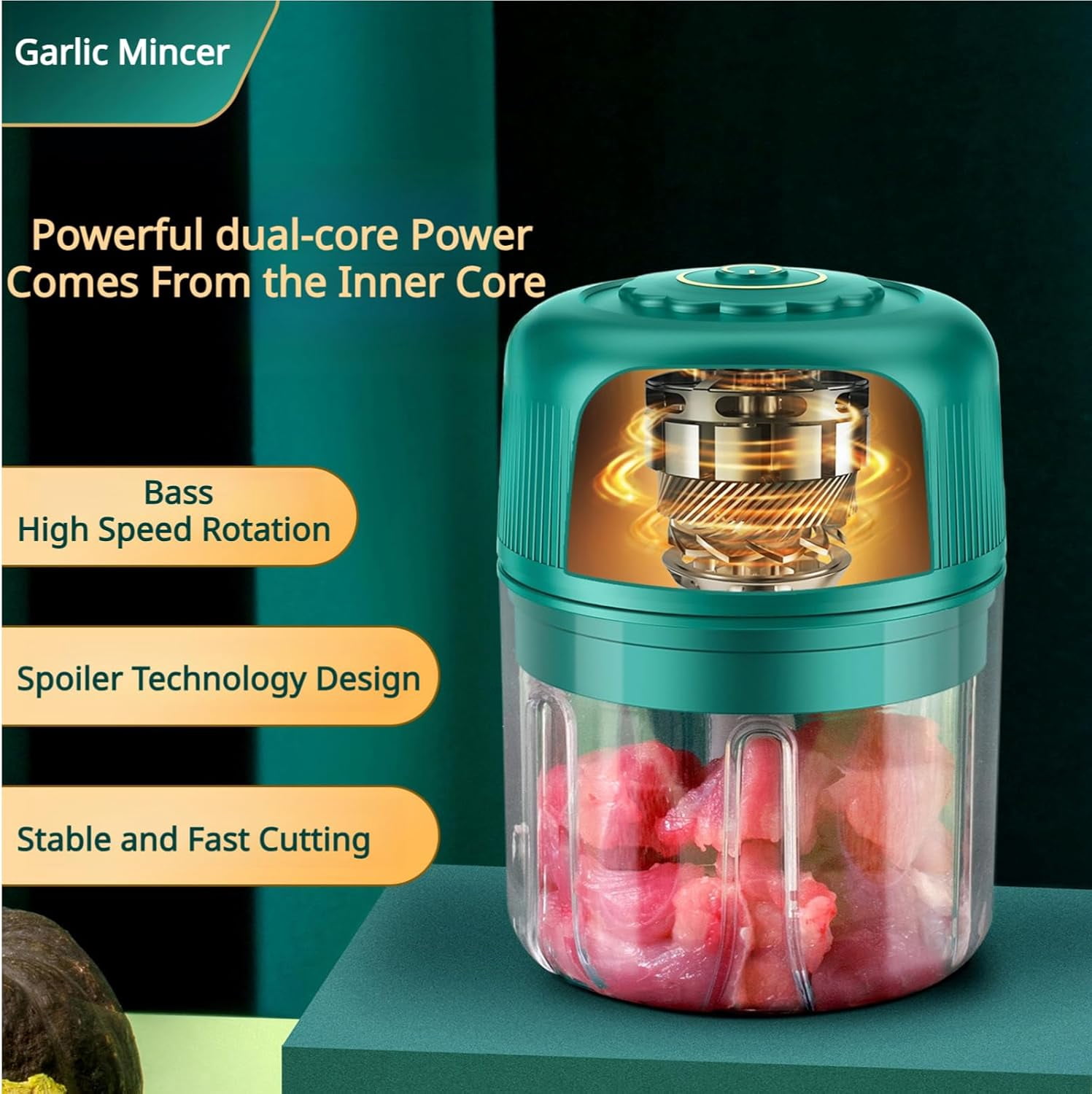 Electric Garlic Chopper,  Food Processor with 6 Blades, Portable Cordless Salad Cutter for Fruits, Vegetables, Meat,  Food