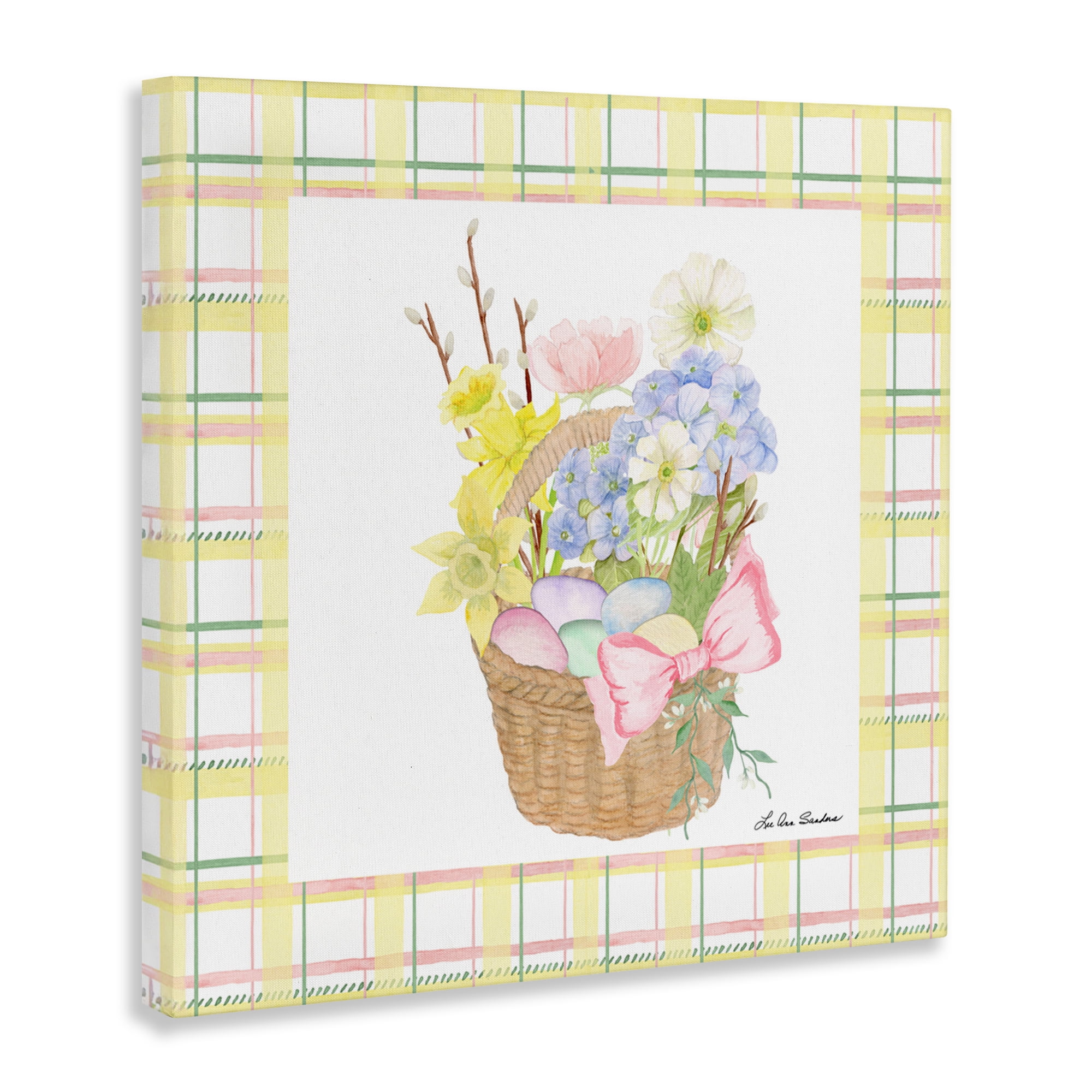 Spring Basket on Plaid Canvas Wall Art, design by Lee Ann Sanders