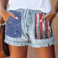 thumbnail image 2 of Fsqjgq Womens Shorts Stretch Low Rise Jean Shorts for Women Fashion Stretch Printing Hole Tassel Slim Pocket Denim Shorts Blue S, 2 of 7