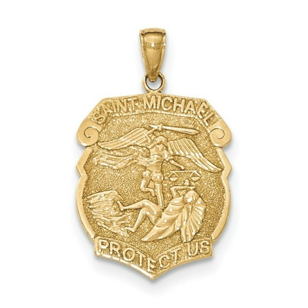 14K Yellow Gold Gold Polished Large Saint Michael Protect Us Medal Pendant