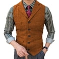 thumbnail image 3 of Chaleco de traje para hombre Chaleco de espiga de corte entallado Chaleco casual de botonadura sencilla Chaleco de negocios para novio, 3 of 6